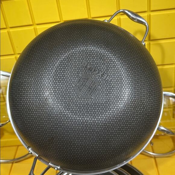 HEXCLAD Hybrid 7 Piece Nonstick Stainless Steel Frying Pan Set 8 10 12" Lids Wok - Picture 5 of 11